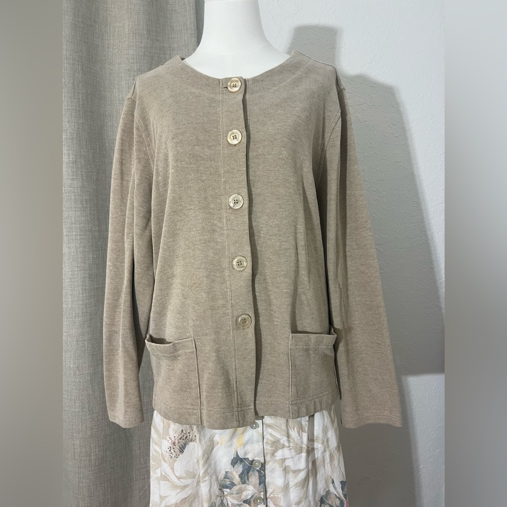 Minimalist Chic‎ Neutral Timeless Knit Rebecca Malone Beige Cardigan Size XL